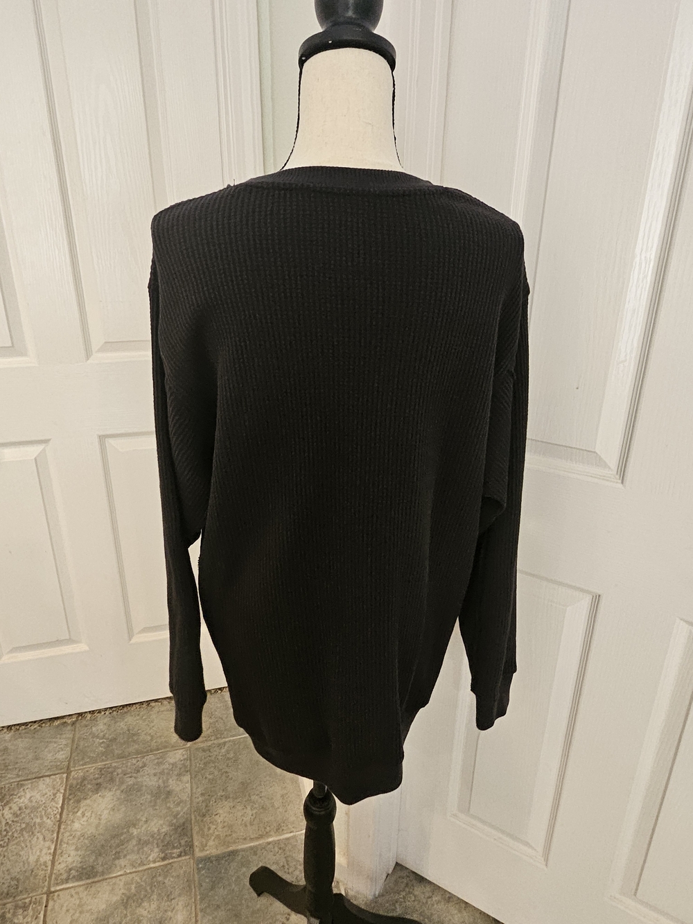 aerie Black Waffle Knit Crewneck Sweater - Picture 3 of 5